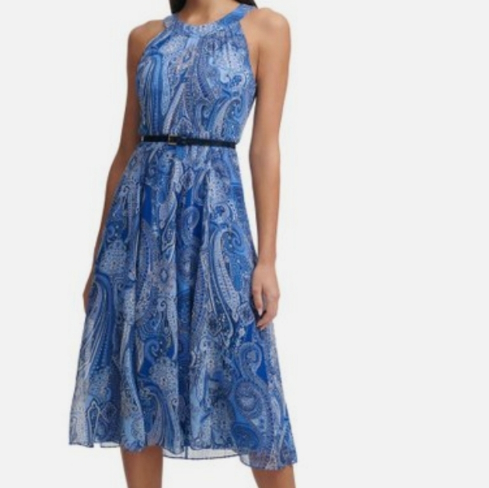 Tommy Hilfiger Jaipur Paisley Classy Chiffon Dress NWT size 10 Blue White
